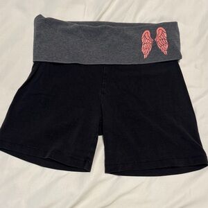 Women's Black and Gray Shorts with Pink Wing Design